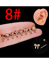 Fashion Gold 8# Stainless Steel Inlaid Zirconium Stem Piercing Stud Earrings