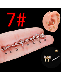 Fashion Rose Gold 7# Stainless Steel Inlaid Zirconium Stem Piercing Stud Earrings