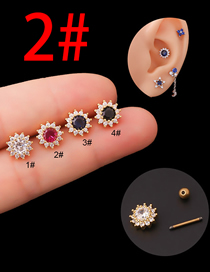 Fashion Gold 2# Titanium Steel Inlaid Zirconium Sunflower Piercing Stud Earrings
