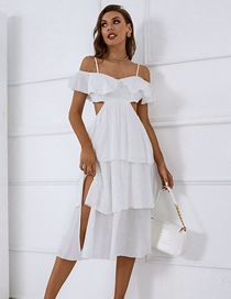 Fashion White Solid Color Layered Cutout Slit Dress
