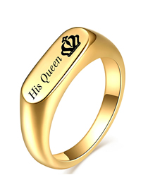 Fashion His Queen Gold Titanium Letter Oval Rectangle Ring