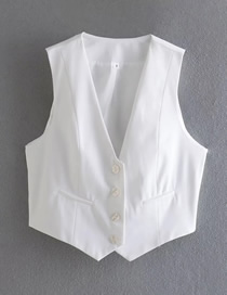 Fashion White Woven Breasted V-neck Sleeveless Vest