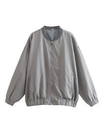 Fashion Grey Woven Zip Stand Collar Jacket