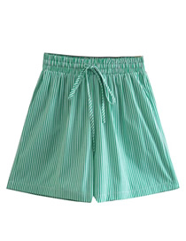 Fashion Green Woven Striped Lace-up Shorts