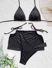 Fashion Black Nylon Halter Neck Tie Three-piece Swimsuit