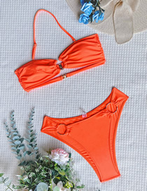 Fashion Orange Nylon Solid Color Ring Split Swimsuit