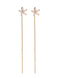 Fashion Gold Bronze Zirconium Geometric Flower Tassel Drop Earrings