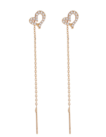 Fashion Gold Brass Diamond Heart Tassel Earrings