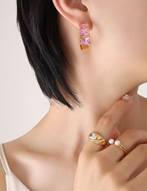 Fashion Gold Earrings Brass Inset Zirconium Geometric C-hoop Earrings
