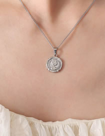 Fashion Silver Titanium Geometric Oval Portrait Necklace