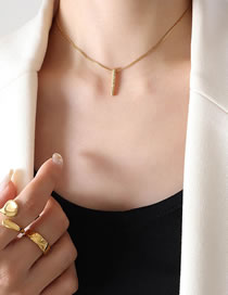 Fashion Gold Short Pendant Necklace-35+5cm Titanium Steel Geometric Irregular Embossed Baguette Necklace
