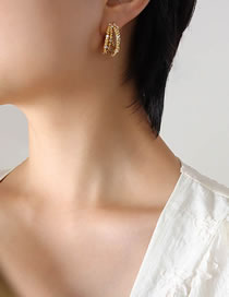 Fashion Gold Titanium Steel With Zirconium C-shaped Earrings