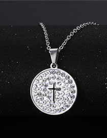 Fashion Silver Titanium Diamond Cross Medal Necklace