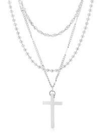 Fashion Silver Stainless Steel Ball Chain Cross Multilayer Necklace