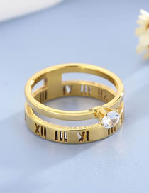 Fashion Gold Titanium Diamond Openwork Roman Numeral Ring
