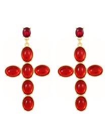Fashion Red Alloy Resin Cross Stud Earrings