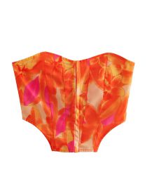Fashion Orange Printed Fishbone Tunic Strapless Top