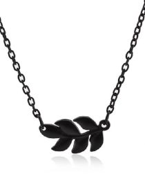 Fashion Black Alloy Geometric Leaf Necklace