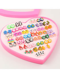 Fashion 36 Pairs Of Cartoon Animal Earrings Random Resin Geometric Cartoon Ring Set