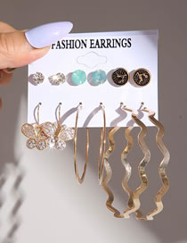 Fashion Gold Geometric Crystal Butterfly Wave Earrings Set