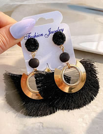 Fashion Black Alloy Scalloped Tassel Stud Earrings