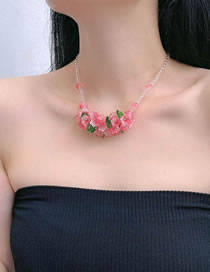 Fashion Pink Gradient Flower Crystal Beaded Necklace