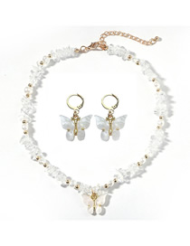 Fashion White Suit Resin Gravel Beaded Butterfly Earring Necklace Set