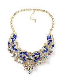 Fashion Blue Alloy Diamond Geometric Necklace