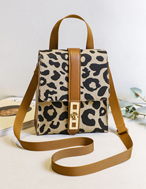 Fashion Brown Leopard Pu Print Lock Flap Large Capacity Backpack  Pu