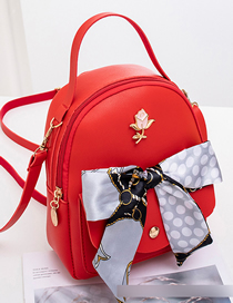 Fashion Red Large Capacity Backpack With Pu Silk Scarf  Pu