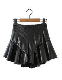 Fashion Black Pu Leather Ruffled Skirt  Cotton