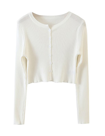 Fashion White Acrylic Breasted Long Sleeve Knit Top