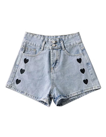 Fashion Blue Heart Embroidered Straight Shorts