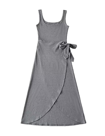 Fashion Light Grey Solid Color Tie Bow Tank Top Dress