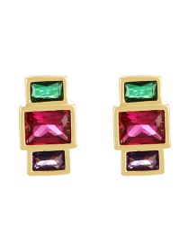 Fashion Color Copper Set Zircon Geometric Stud Earrings