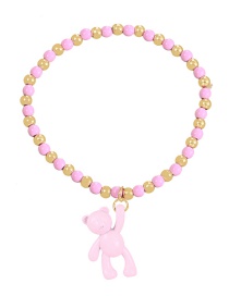 Fashion Light Pink Copper Drip Beaded Bear Pendant Bracelet