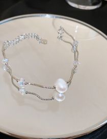 Fashion Bracelet - Silver Solid Copper Geometric Crystal Pearl Twist Bracelet  Copper