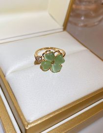 Fashion 12# Green (real Gold Plating) Alloy Geometric Cat's Eye Clover Open Ring  Alloy