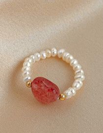 Fashion Ring - Mahogany Pearl Beaded Strawberry Crystal Ring  Pearl
