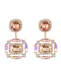 Fashion Champagne Alloy Diamond Geometric Stud Earrings