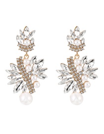 Fashion White Alloy Diamond Pearl Geometric Stud Earrings