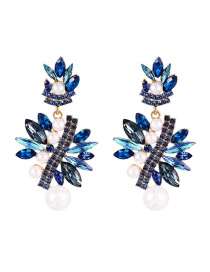 Fashion Blue Alloy Diamond Pearl Geometric Stud Earrings