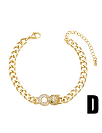 Fashion D Bronze Diamond Leopard Head Cuban Chain Bracelet