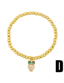 Fashion D Gold-plated Brass Beaded Owl Bracelet With Diamonds