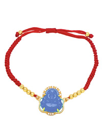 Fashion Blue Brass Braided Braided Bracelet With Maitreya Buddha And Red Rope With Diamonds