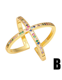 Fashion B Brass Zirconium Geometric Cross Open Ring