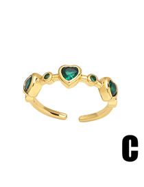 Fashion C Brass Set Heart Zirconium Open Ring