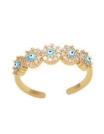 Fashion Light Blue Bronze Diamond Drip Oil Eye Open Ring