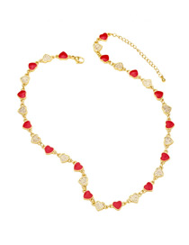 Fashion Red Bronze Diamond Drip Oil Love Necklace