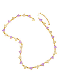 Fashion Purple Brass Gold Plated Zirconium Oil Drip Heart Necklace